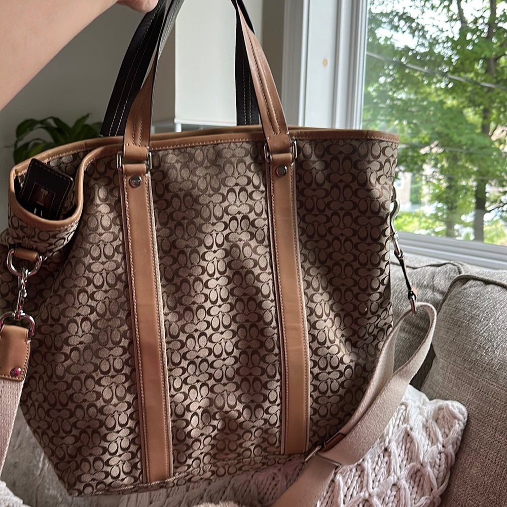 Coach Signature Jacquard Tote in Brown and Tan